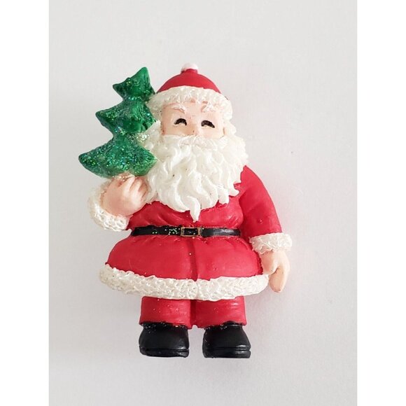 Santa Claus Holding Green Sparkling Christmas Tree Brooch Pin Vintage - Picture 1 of 2